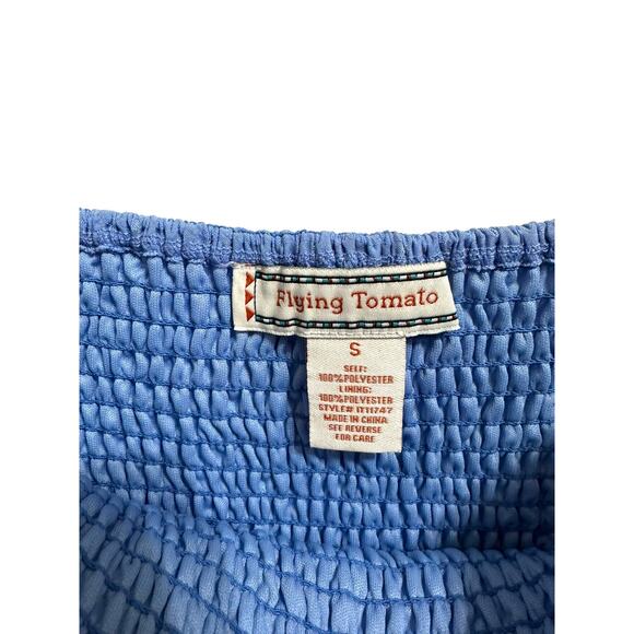 Flying Tomato women's blue smocked ruffle puff sleeve crop top‎ size Small - Picture 3 of 5